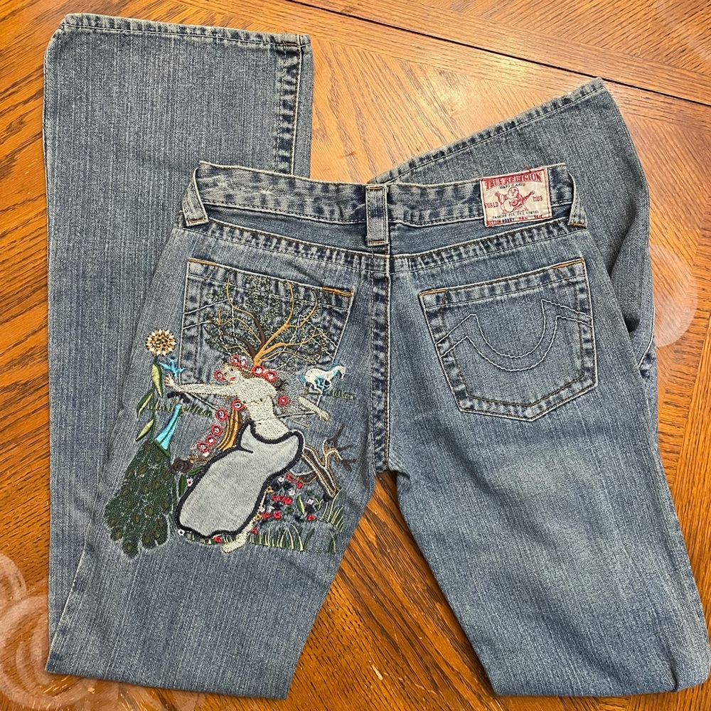 RARE True Religion Lady Godiva Bobby Embroidered Jeans Size 27 .